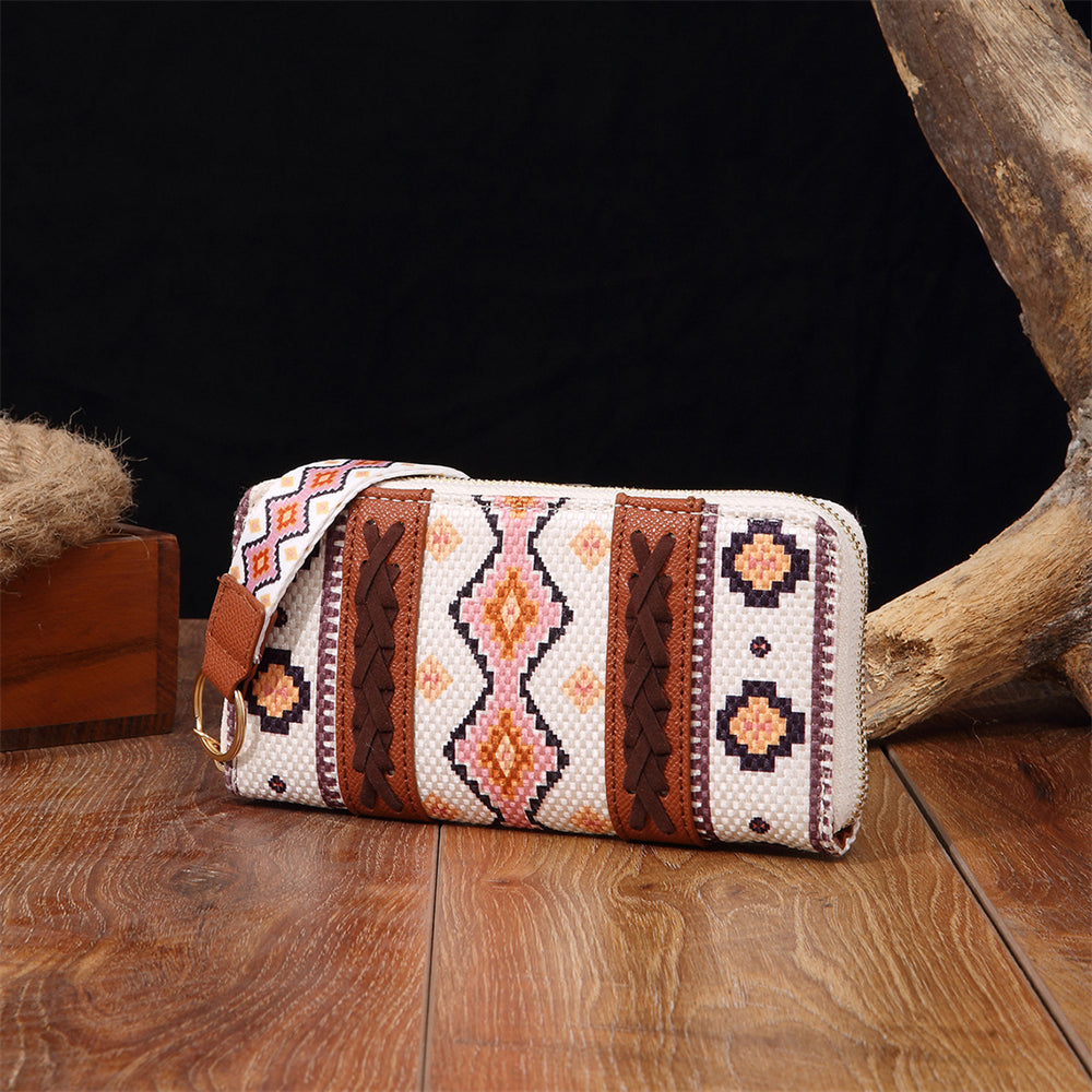 Bohemian Patterned Wallet with Zipper 2795 White