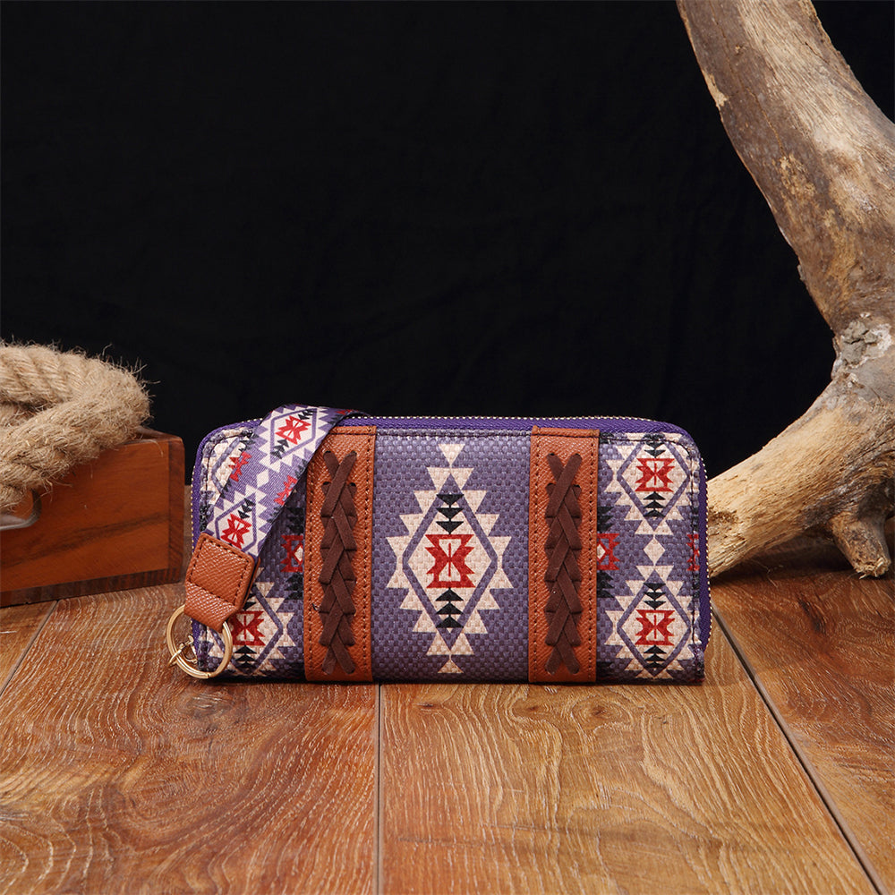 Bohemian Patterned Wallet with Zipper 2795 Purple