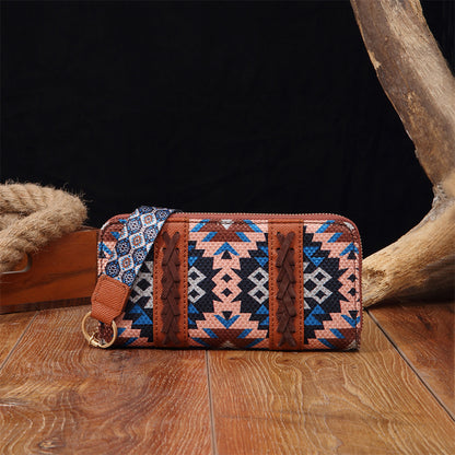 Bohemian Patterned Wallet with Zipper 2795 Khaki