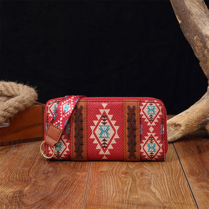 Bohemian Patterned Wallet with Zipper 2795 Red