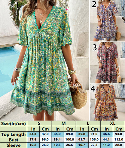 Bohemian V-Neck Dress with Flutter Sleeves 2978