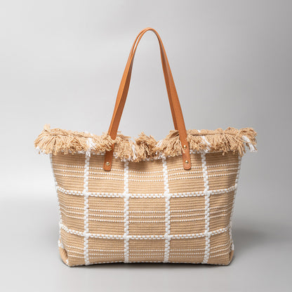 Bohemian Woven Tote Bag 2918 Khaki lattice