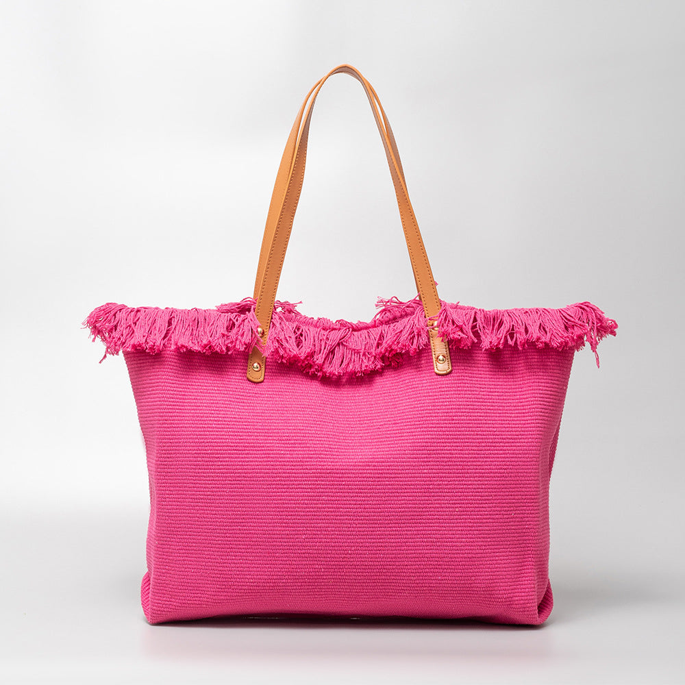 Bohemian Woven Tote Bag 2918 Rose red