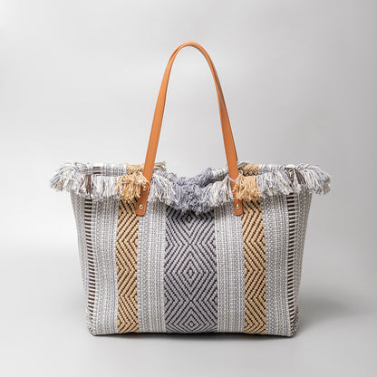 Bohemian Woven Tote Bag 2918 Grey Stripe