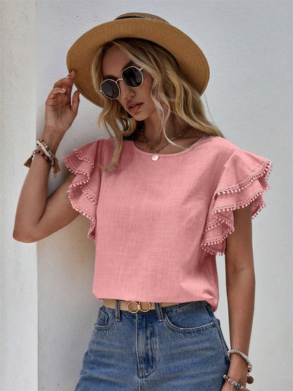 Boho Chic Layered Ruffled Sleeve Top 2809