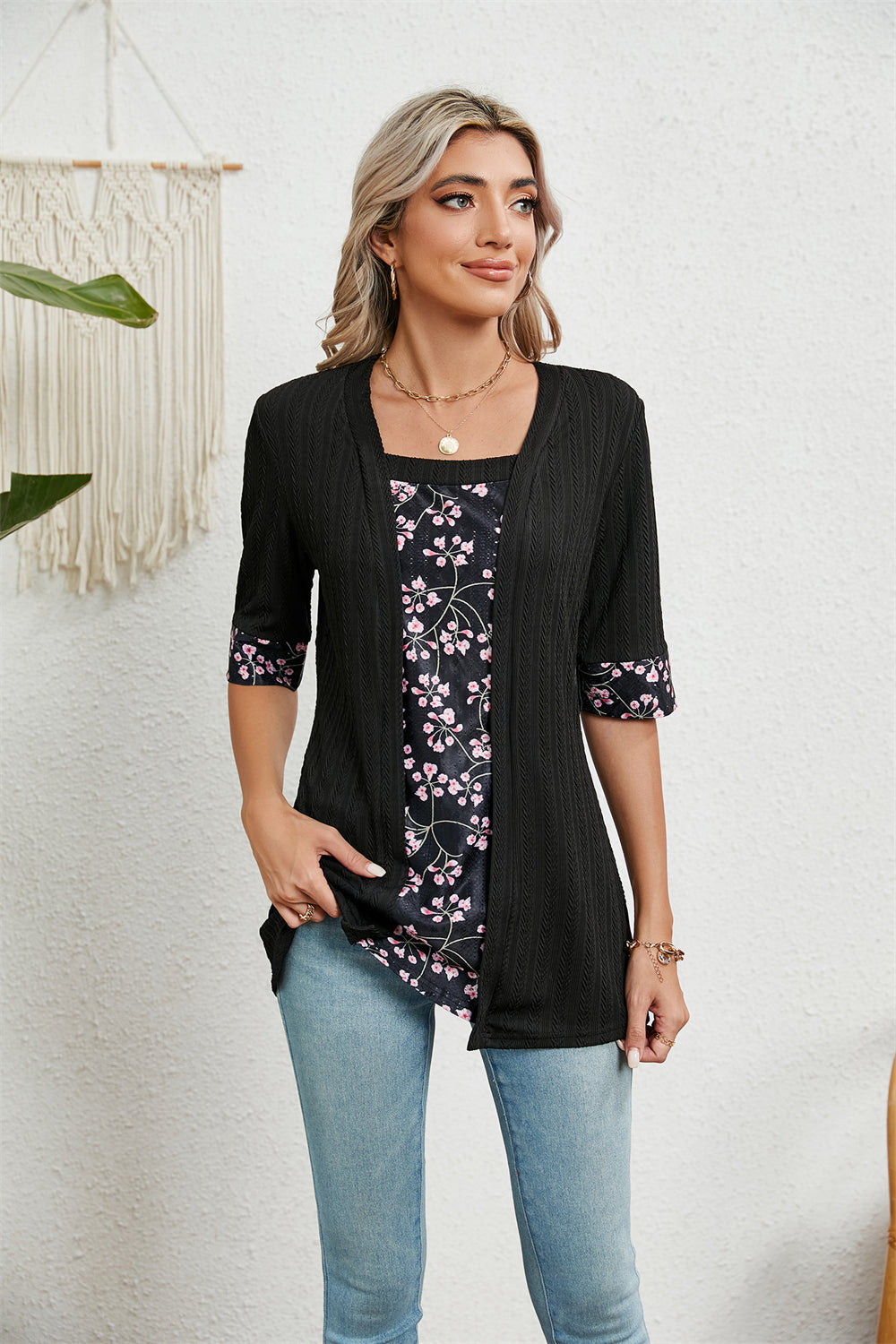 Boho Chic Patterned Layered Textured Top 2806