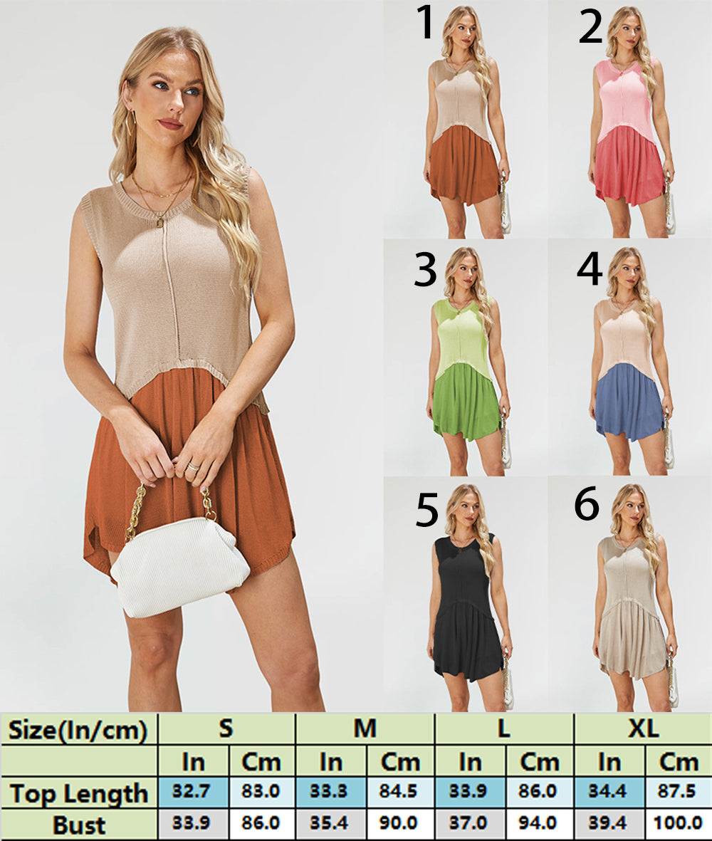 Boho Chic Two-Tone Pleated Mini Knit Dress 2790