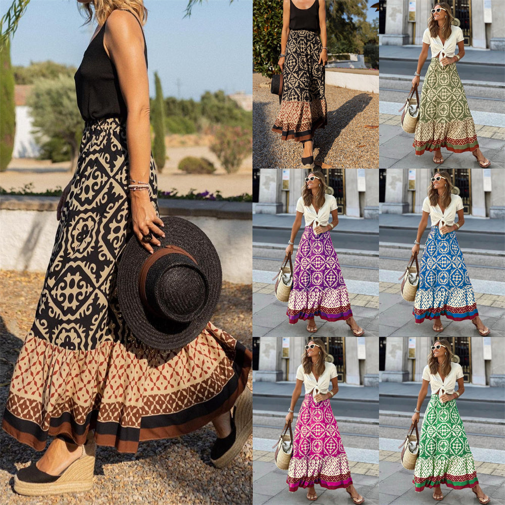 Boho Flare Skirt - Maxi A-Line & Retro Motifs 3044