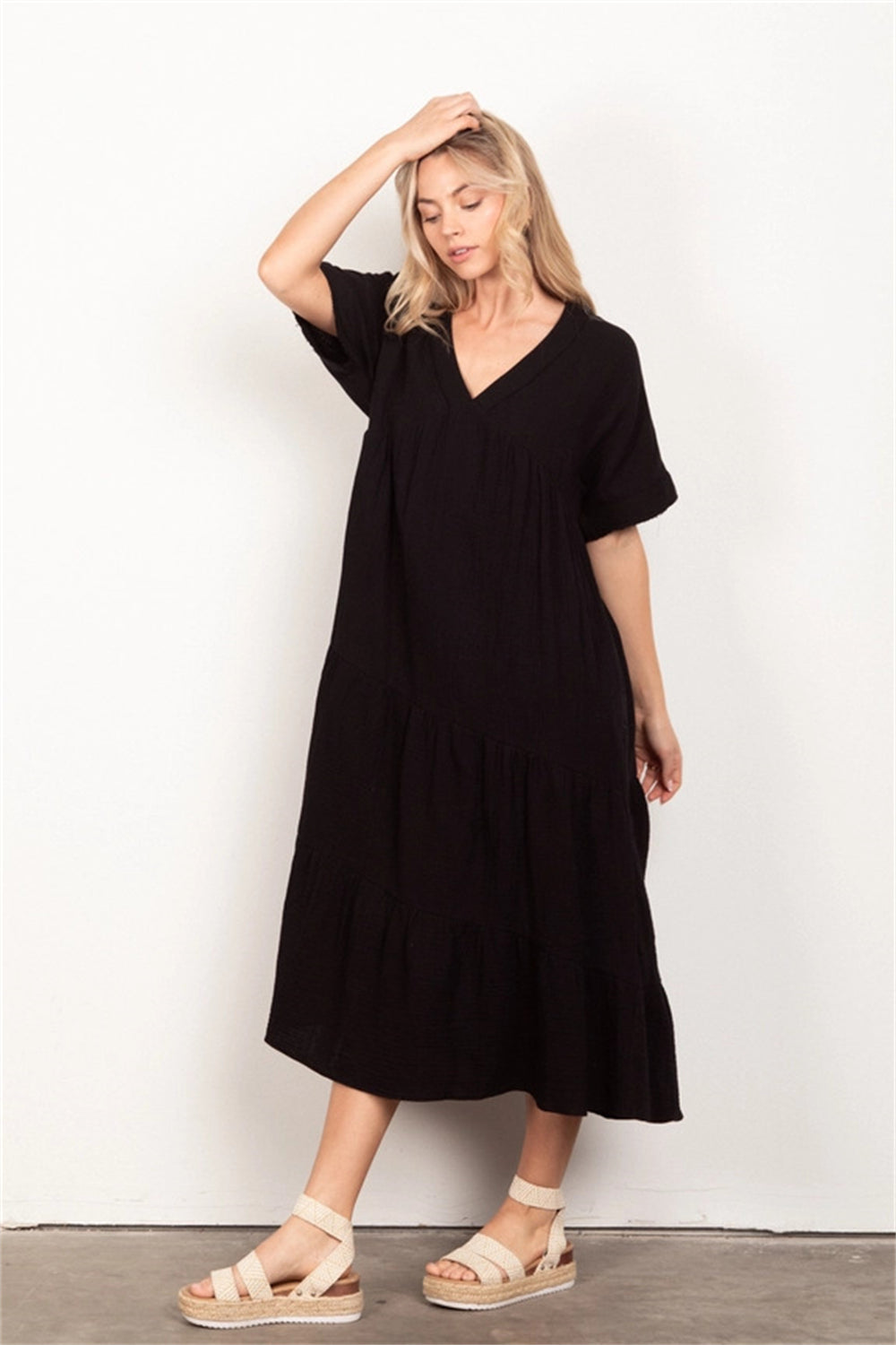 Boho-Inspired Pockets Dress 2917 Black