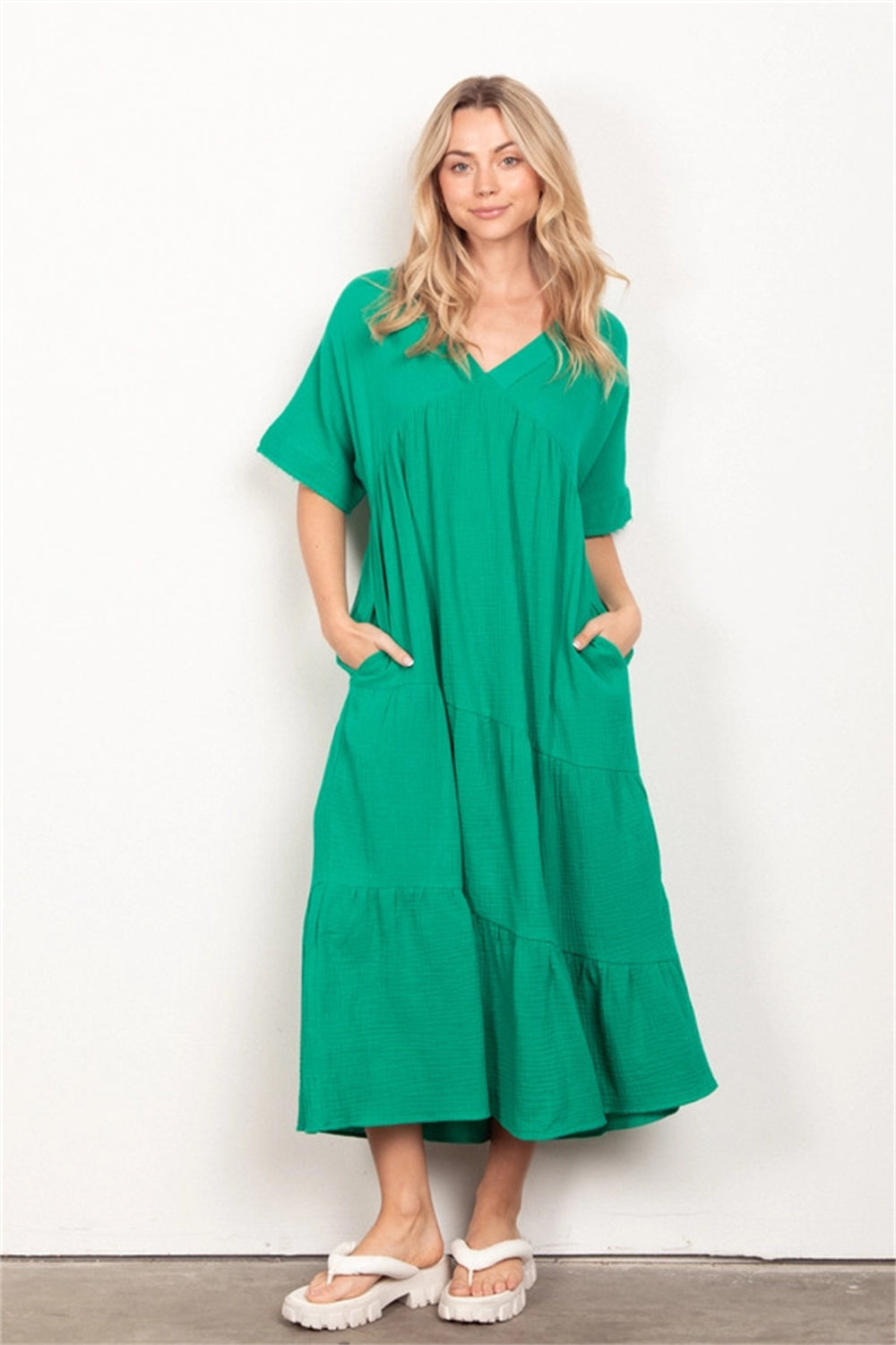 Boho-Inspired Pockets Dress 2917 Green