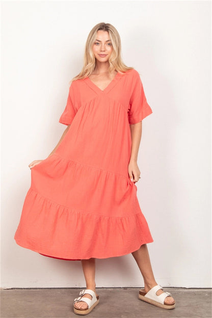 Boho-Inspired Pockets Dress 2917 Orange