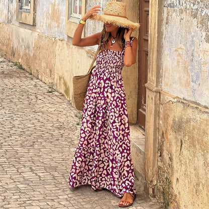 Boho Pleated Sleeveless Flowy Dress 2992 Purple