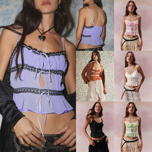 Boho Ruffled Layered Crop Top 2793 Mix Color