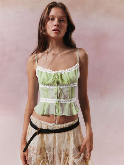 Boho Ruffled Layered Crop Top 2793 Green