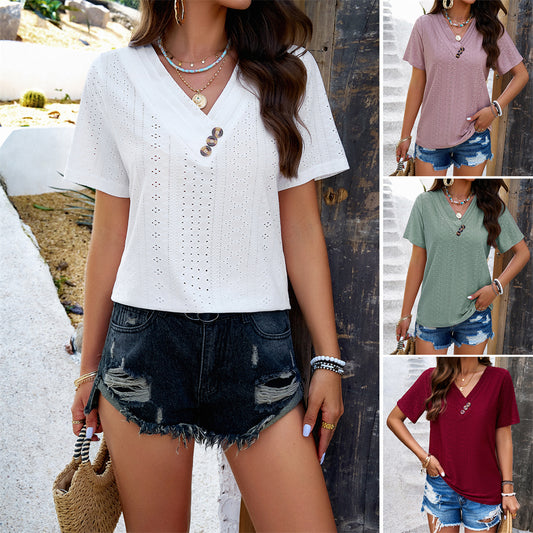 Boho Short Sleeve Eyelet Top 2956 Mix Color