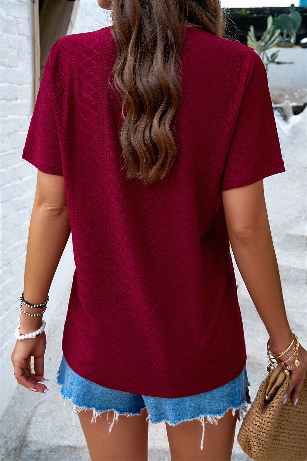 Boho Short Sleeve Eyelet Top 2956