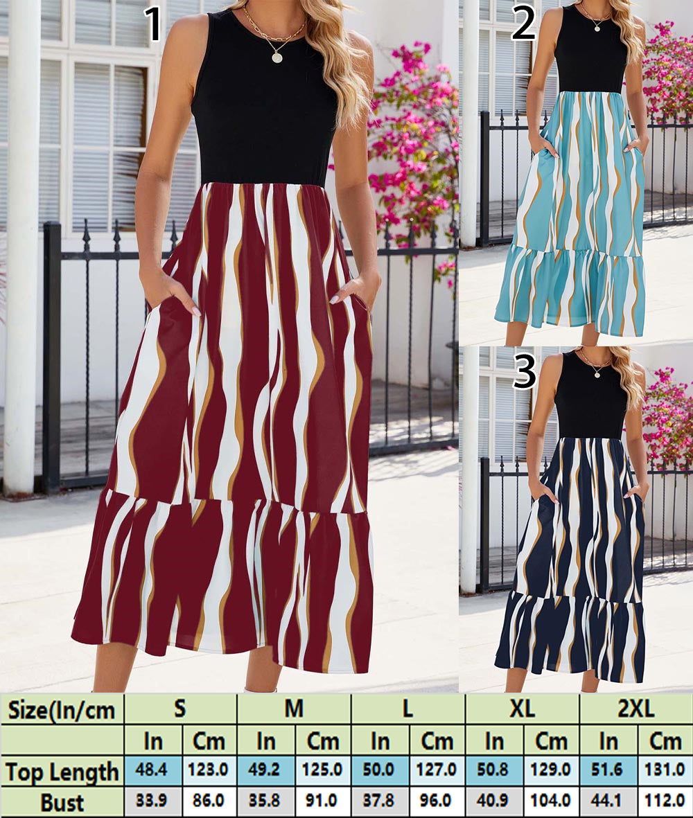 Boho Sleeveless Top with Striped Maxi Skirt 2737