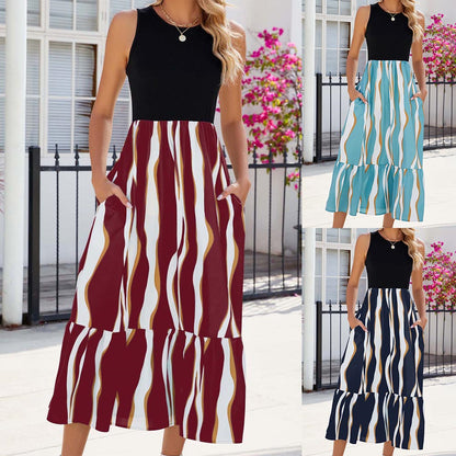 Boho Sleeveless Top with Striped Maxi Skirt 2737 Mix Color