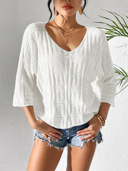 Boho Summer Blouse with V-Neck 2876 White