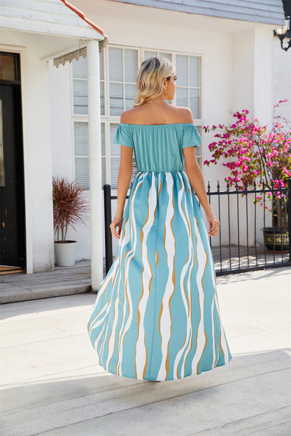 Boho Sunset Stroll Striped Off-Shoulder Maxi Dress 2847