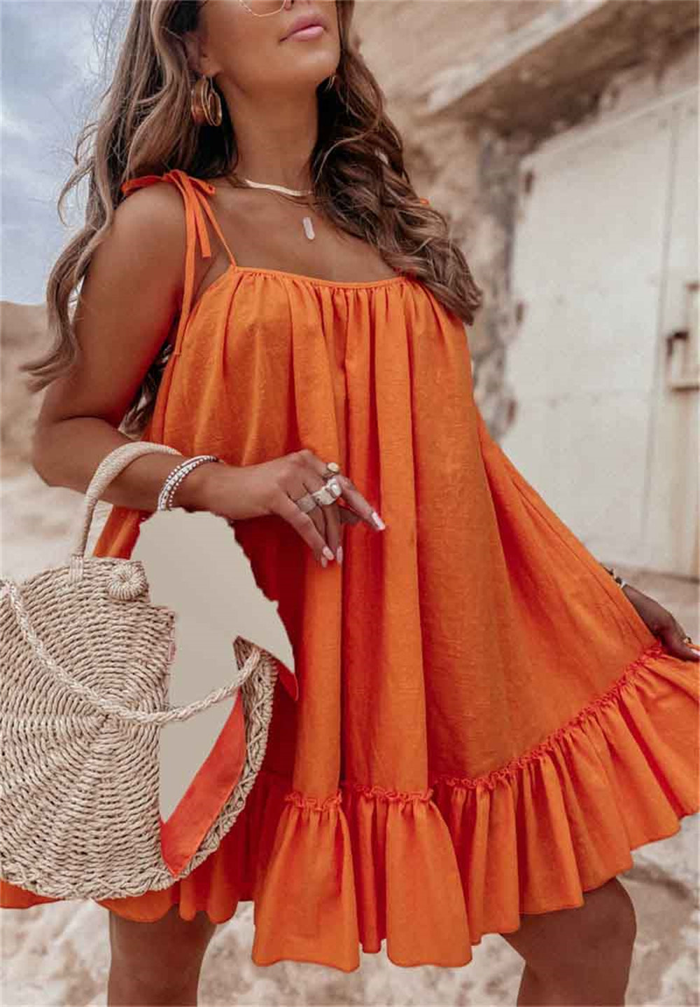 Boho-inspired ruffle hem layered beach dresses 3082