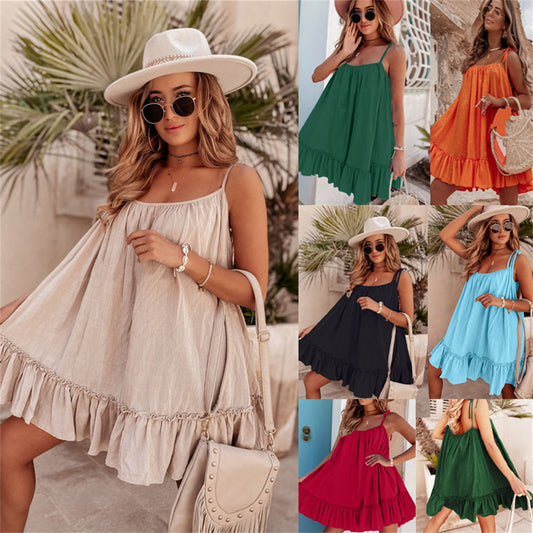 Boho-inspired ruffle hem layered beach dresses 3082