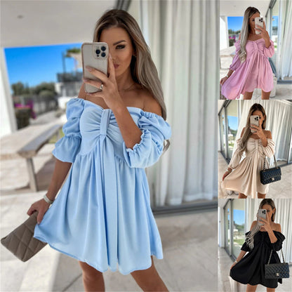 Boho-inspired ruffled sleeve off-shoulder mini dress 3086