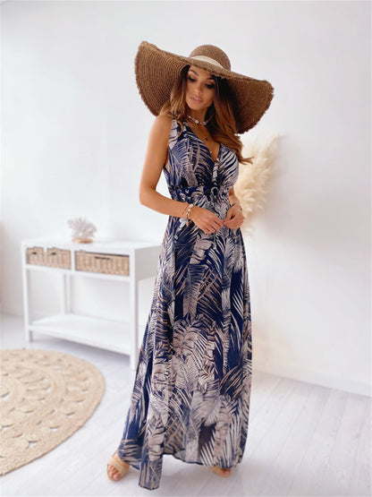 Botanic Garden Inspired Flowing Maxi Dress 1063 Blue leatherleaf