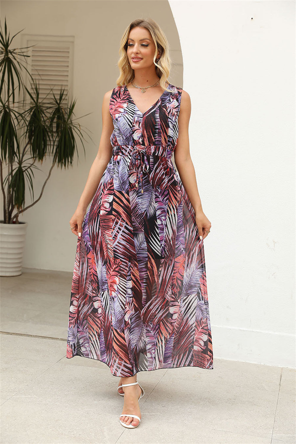 Botanic Garden Inspired Flowing Maxi Dress 1063 Orange leatherleaf