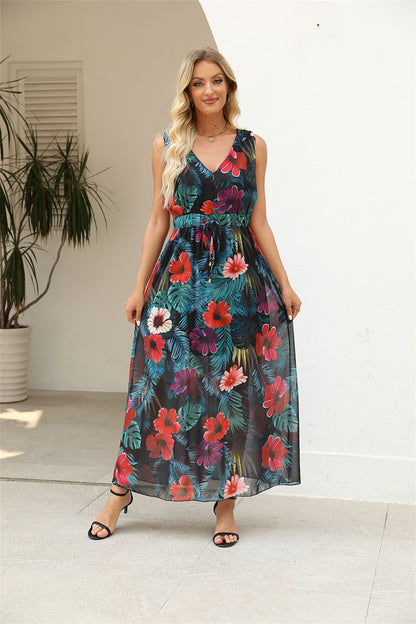 Botanic Garden Inspired Flowing Maxi Dress 1063 Green flower