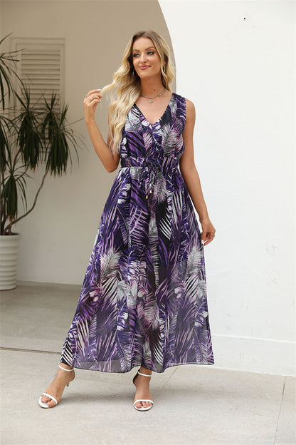 Botanic Garden Inspired Flowing Maxi Dress 1063 Purple leatherleaf