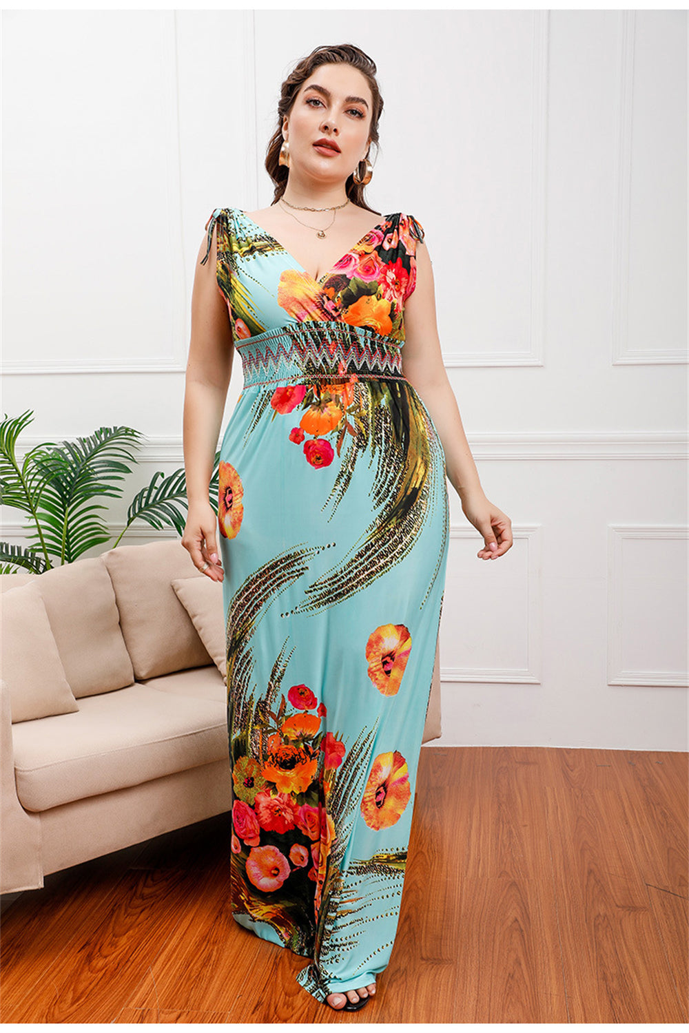 Botanical Beauty Flowing Dress 2979 Blue