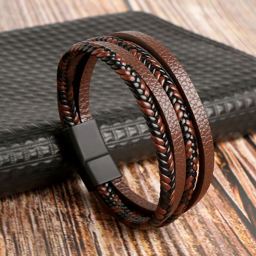 Braided Leather Bracelet with Magnetic Clasp 2802