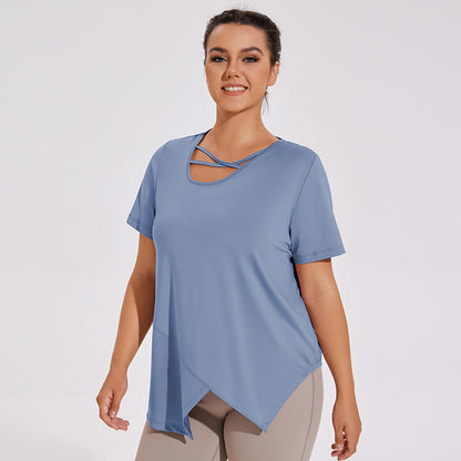 Breathable Asymmetric Yoga Tee 2948 Blue