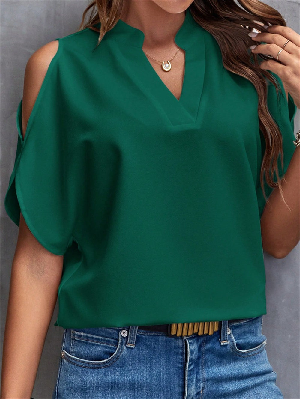 Casual yet Sophisticated Open Shoulder Blouse 2740 green