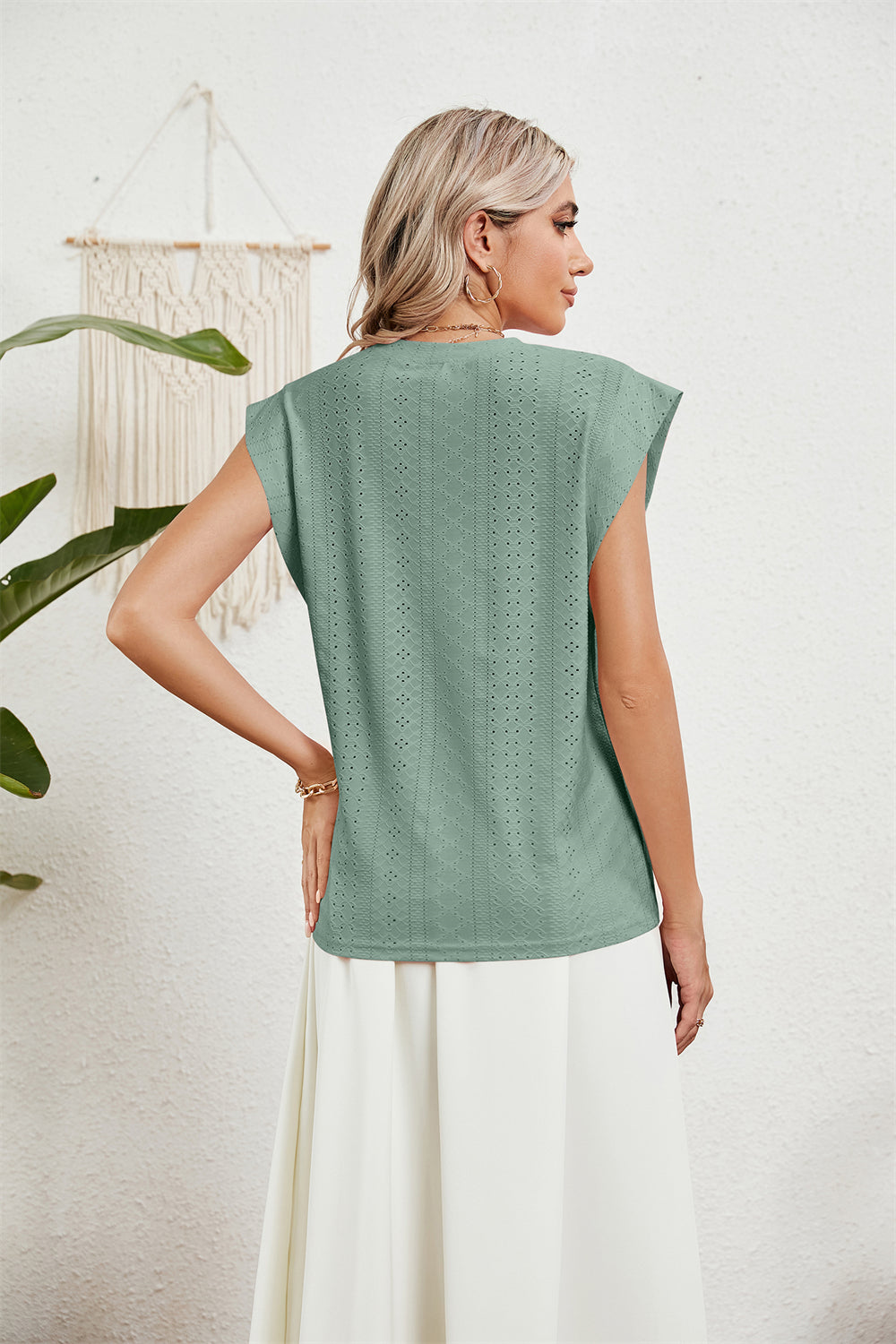 Chic Perforated Top with Cap Sleeves 2837