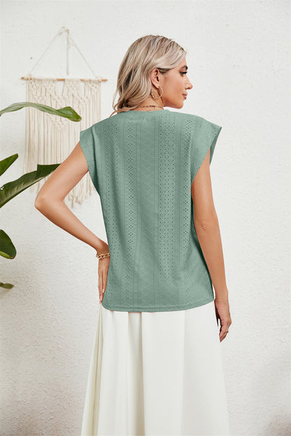 Chic Perforated Top with Cap Sleeves 2837