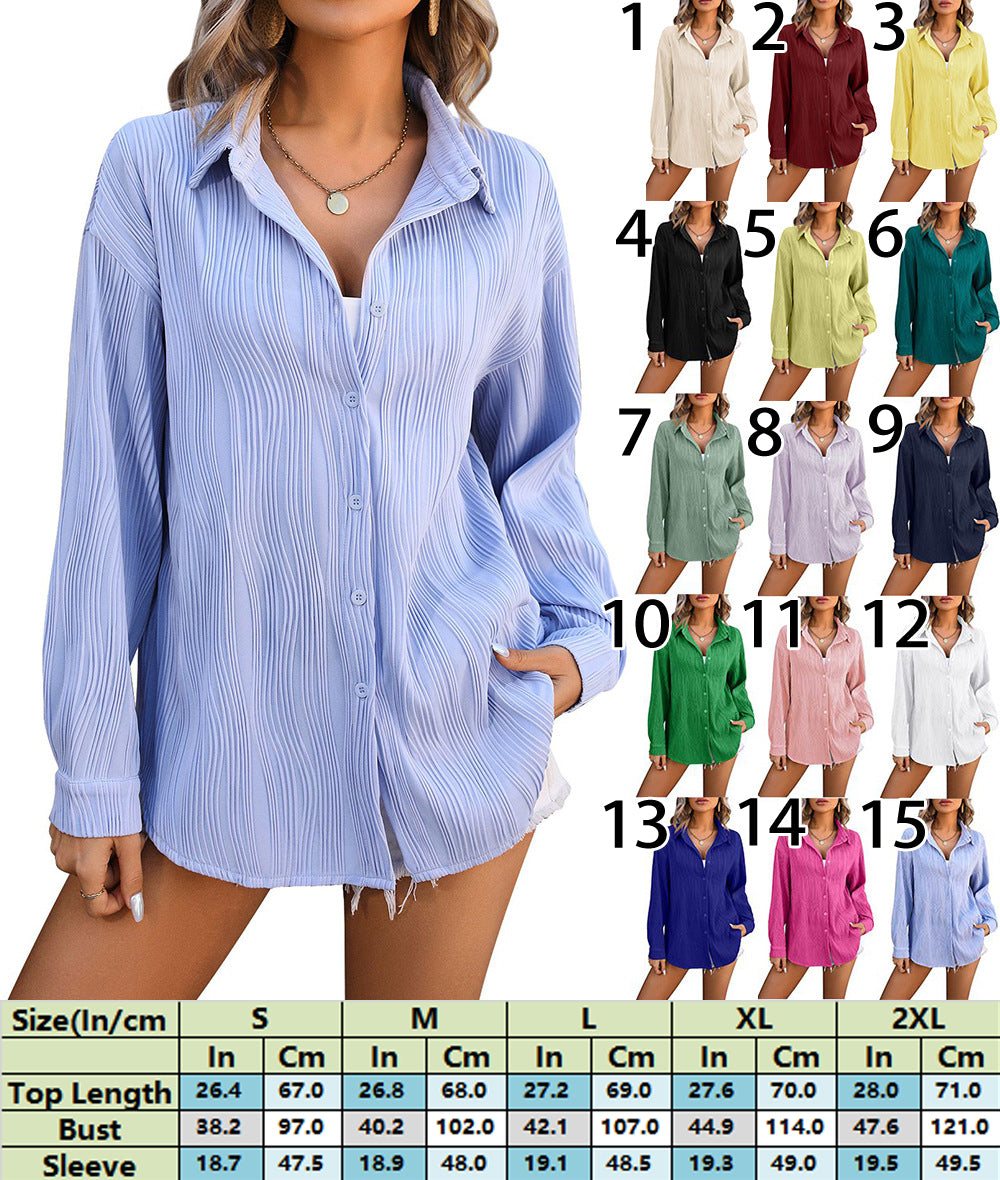 Chic Ribbed Button-Up Loose Fit Shirt 2784