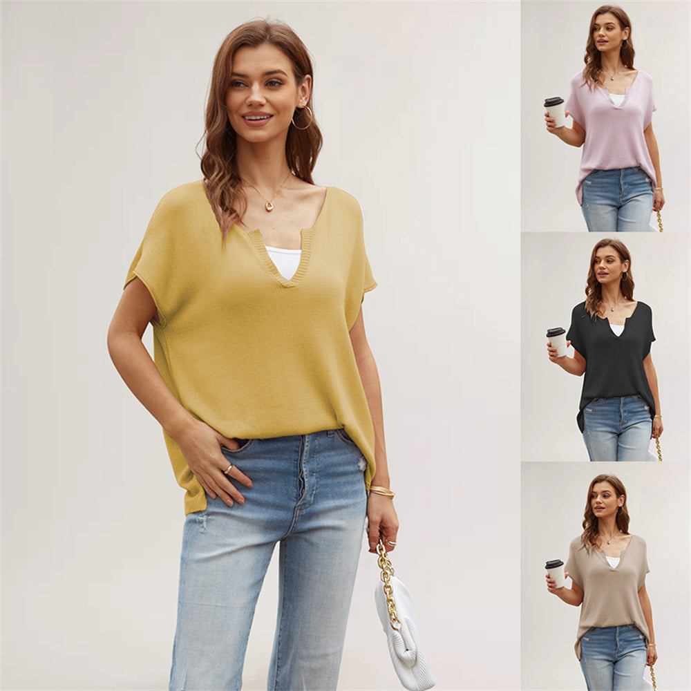 Chic V-Neck Draped Sleeve Knit Blouse 2791 Mix Color