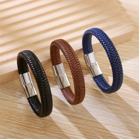 Classic Braided Leather Bracelet with Secure Clasp 2805