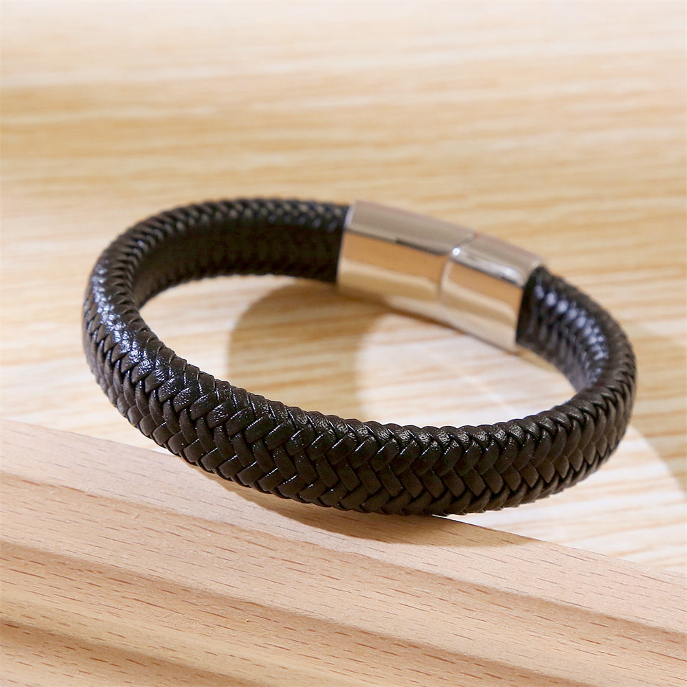 Classic Braided Leather Bracelet with Secure Clasp 2805