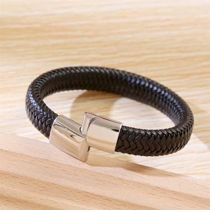 Classic Braided Leather Bracelet with Secure Clasp 2805