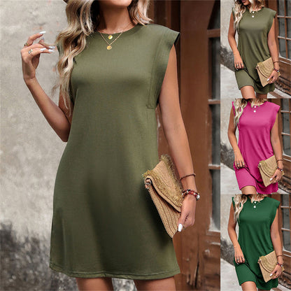 Classic crew neck simple shift sleeveless dress 3090