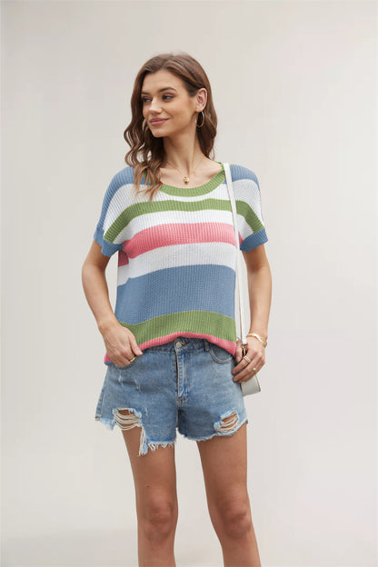 Cozy Stripes Knitted Pullover 2792 Green