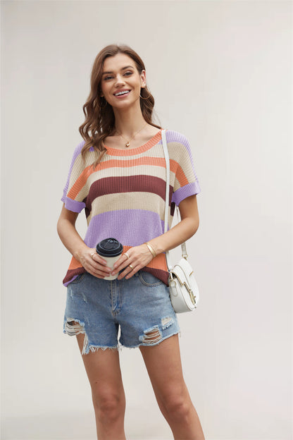 Cozy Stripes Knitted Pullover 2792 Purple