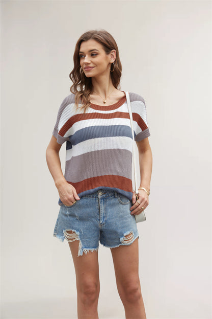 Cozy Stripes Knitted Pullover 2792 Blue