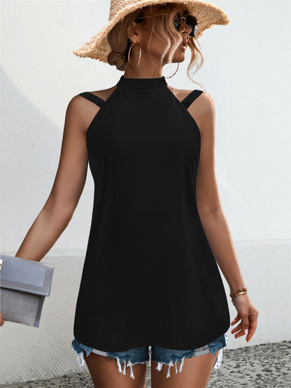 Cut-Out Open Shoulder Halter Neck Top 2843