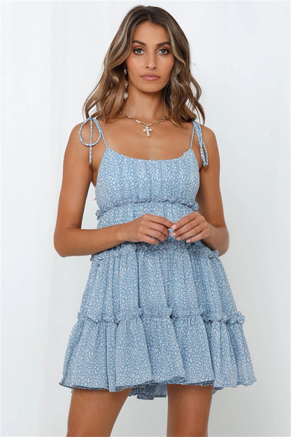 Cute Dresses Floral Dresses with Adjustable Straps 3041 Blue Dots