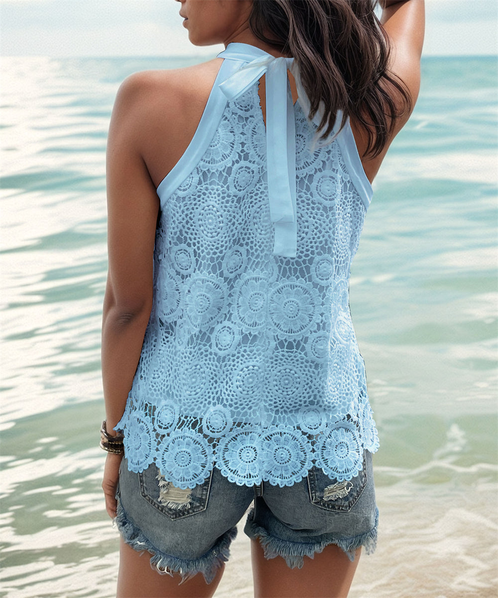 Embroidered Boho Sleeveless Halter Tank Top 2863