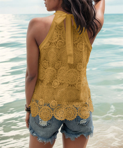 Embroidered Boho Sleeveless Halter Tank Top 2863